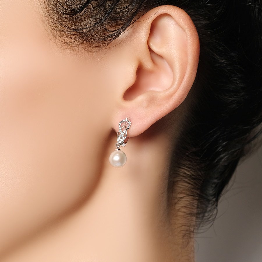 Серьги КРИСТАЛЛ NH82500226773 вес 3.72 г золото, жемчуг, фианит купить,252960