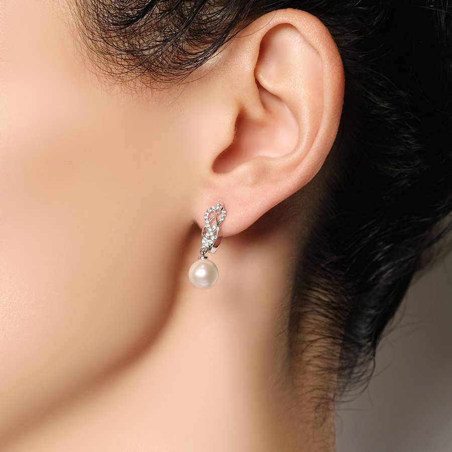 Серьги КРИСТАЛЛ NH82500226773 вес 3.72 г золото, жемчуг, фианит купить,252960