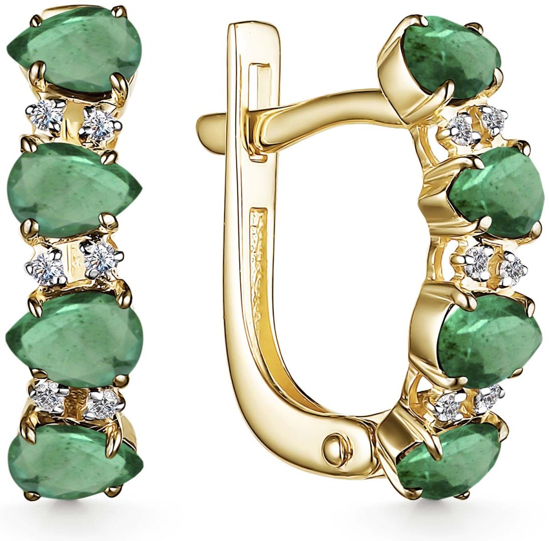 Серьги АЛЬКОР 25662-301 вес 2.34 г золото, бриллиант, изумруд купить,NaN