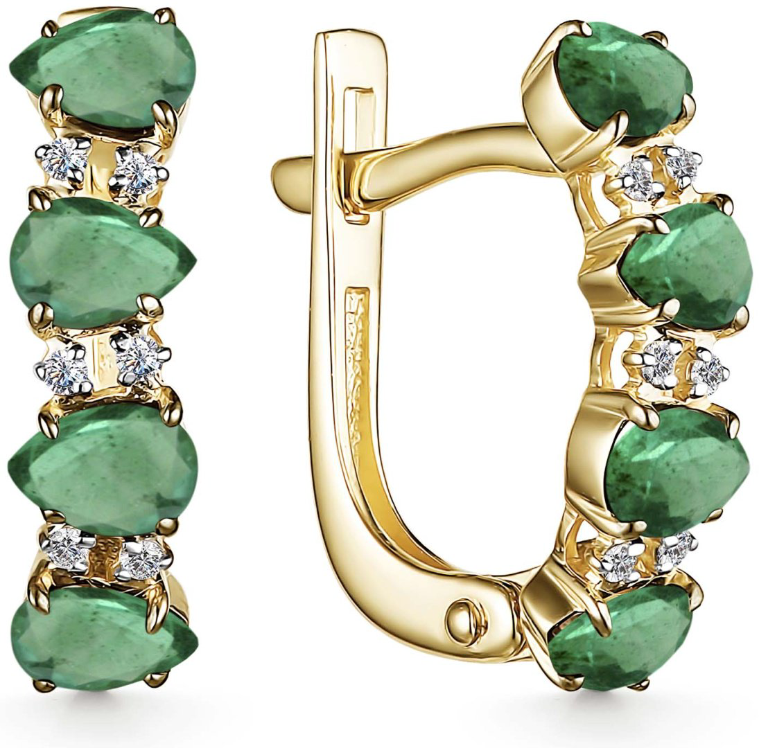 Серьги АЛЬКОР 25662-301 вес 2.34 г золото, бриллиант, изумруд купить,NaN