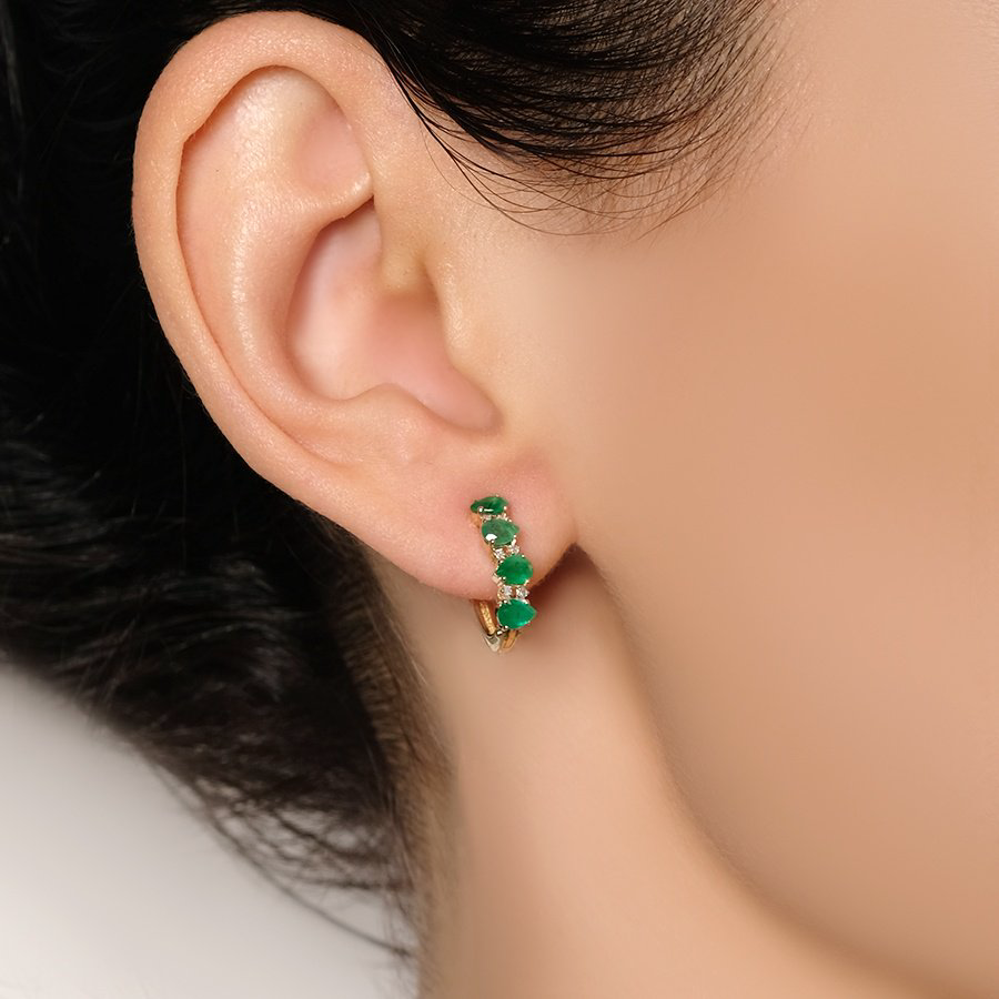 Серьги АЛЬКОР 25662-301 вес 2.34 г золото, бриллиант, изумруд купить,NaN
