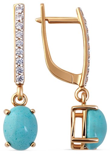 Серьги КРИСТАЛЛ NI30400226773 вес 3.85 г золото, фианит, бирюза купить,NaN