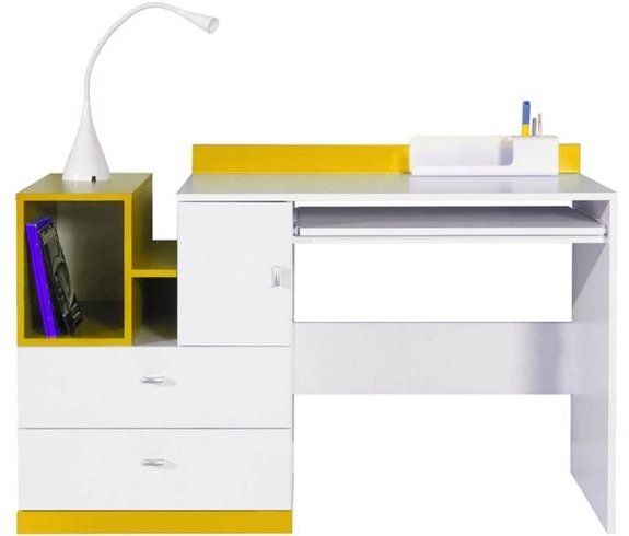 Стол компьютерный LuX MebeL 2, 130х55x83 см, белый, желтый