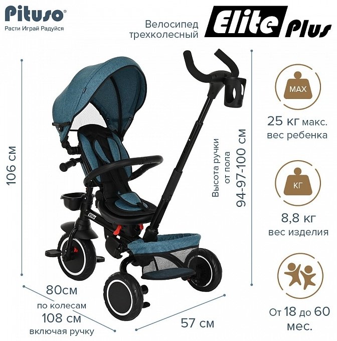 Трёхколёсный велосипед Pituso Elite Plus JY-T05 голубой - ForteMarket Трёхколёсный велосипед Pituso Elite Plus JY-T05 голубой купить,0