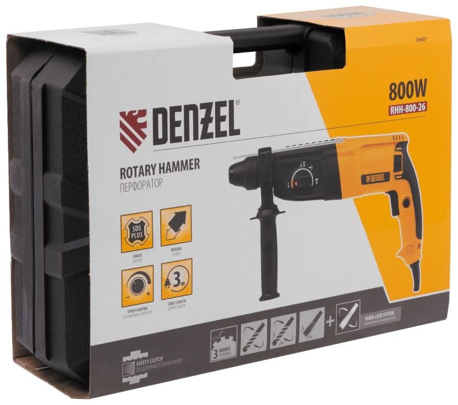 Перфоратор DENZEL RHH-800-26 (26607) 3 Дж, SDS-Plus купить,0