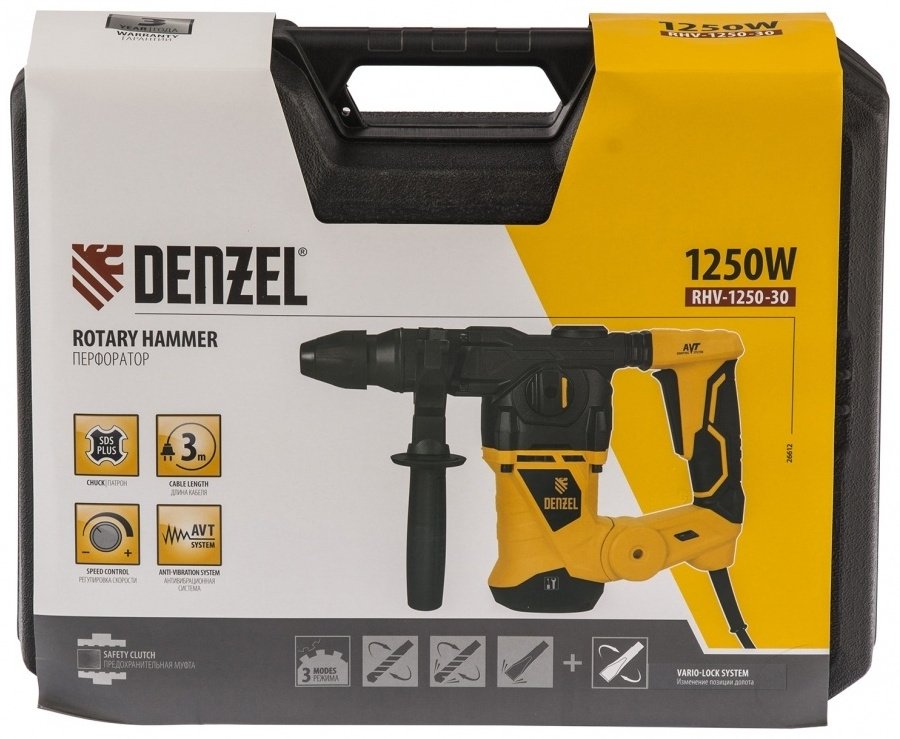Перфоратор DENZEL RHV-1250-30 5 Дж, SDS-Plus купить,0