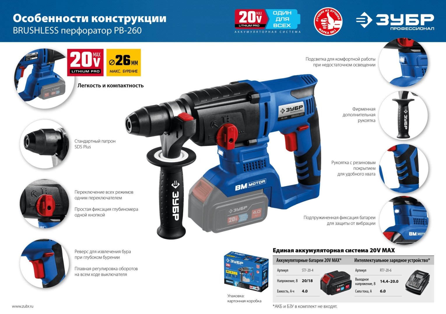 Перфоратор ЗУБР PB-260 3 Дж, SDS-Plus купить,0