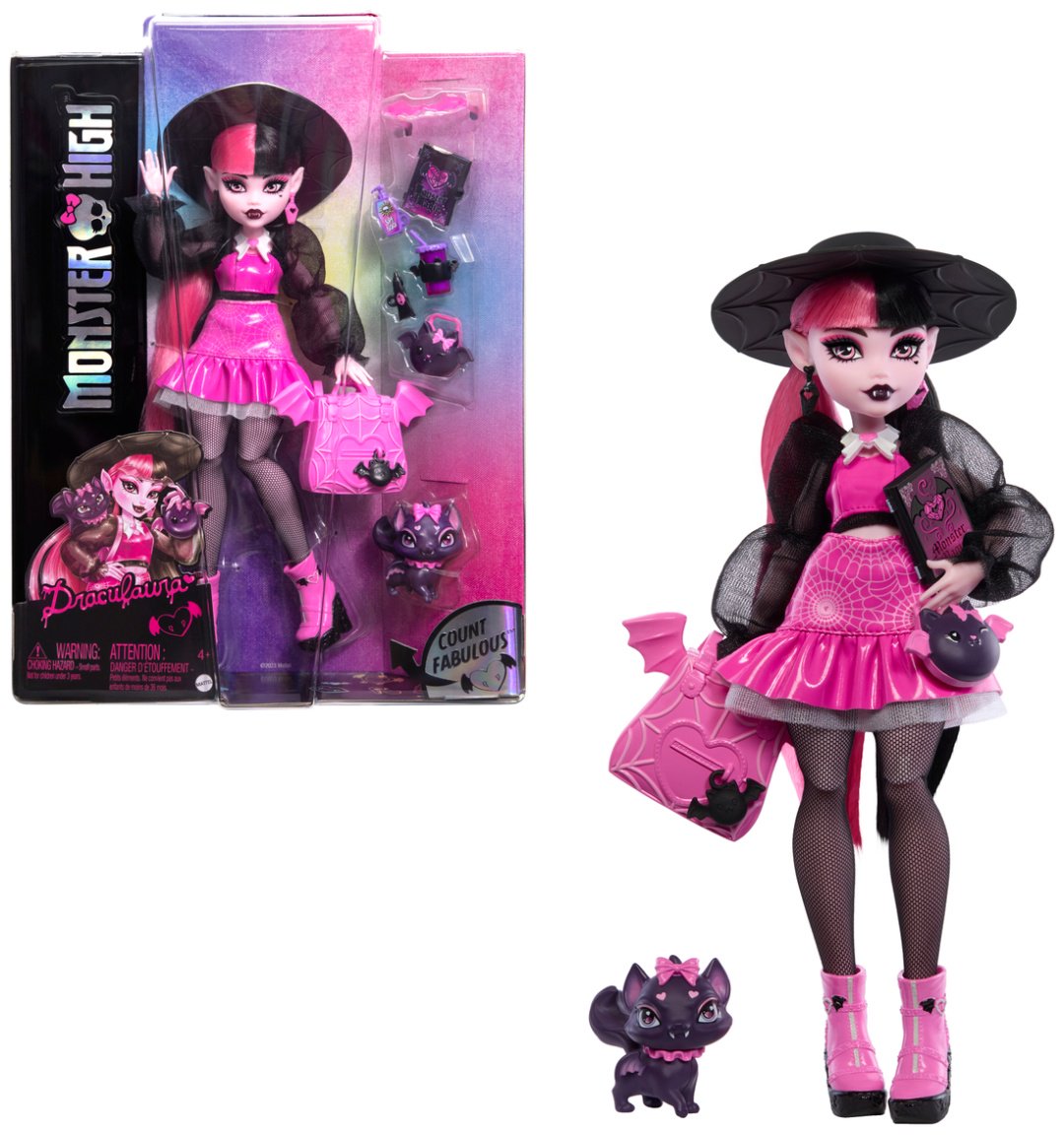Кукла-модель Monster High Дракулаура с питомцем Bat-Cat Count Fabulous 28 см купить,NaN