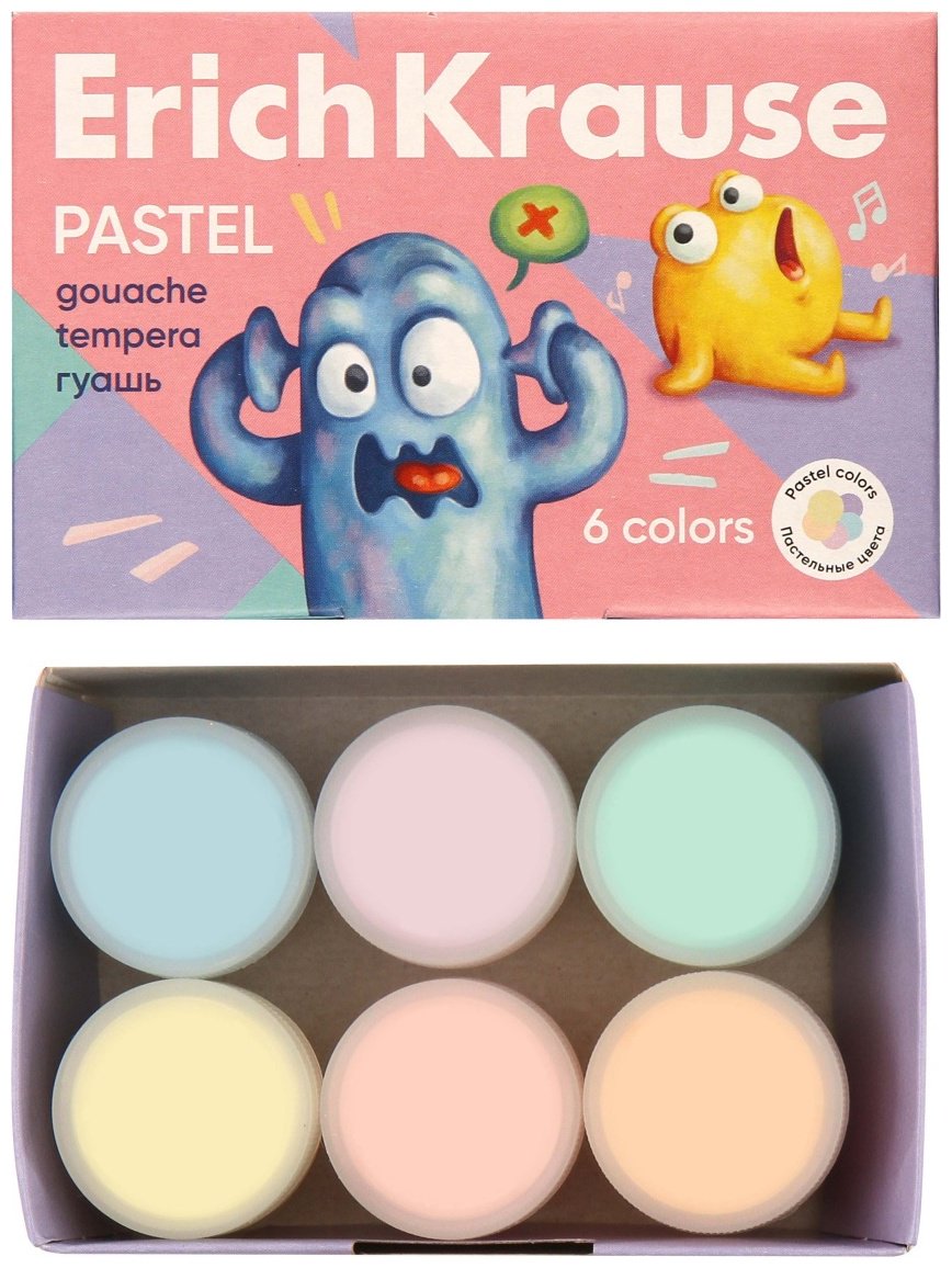 Краски Erich Krause Jolly Friends Pastel 61418 мультиколор 6 шт купить,NaN