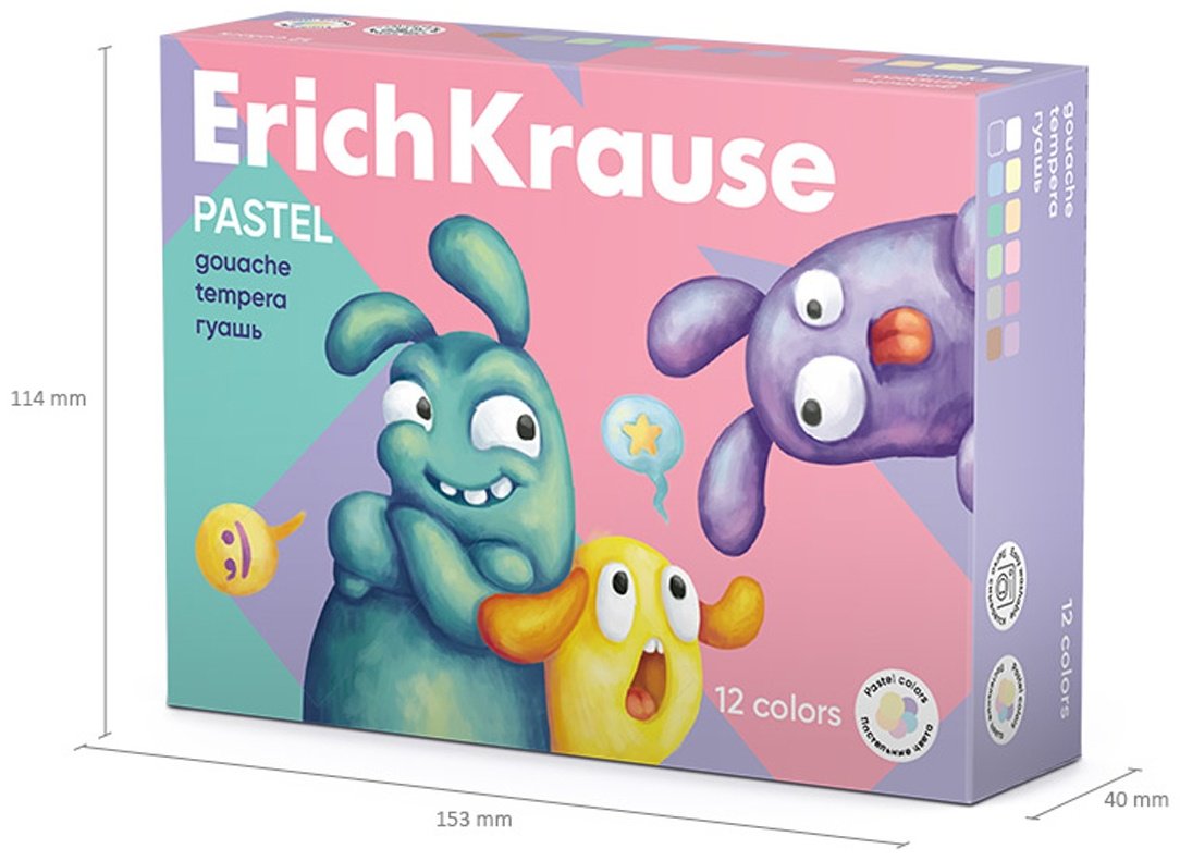 Краски Erich Krause Pastel 61419 мультиколор 12 шт купить,NaN