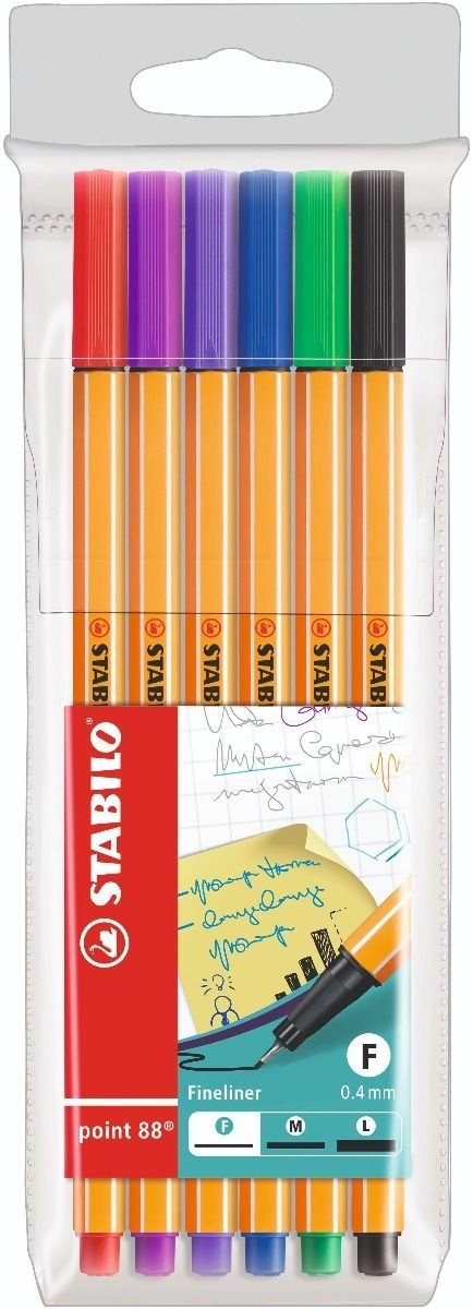 Ручка капиллярная STABILO Point 88 88/6 6 шт, цвет чернил черный, розовый, красный, фиолетовый, синий, зеленый