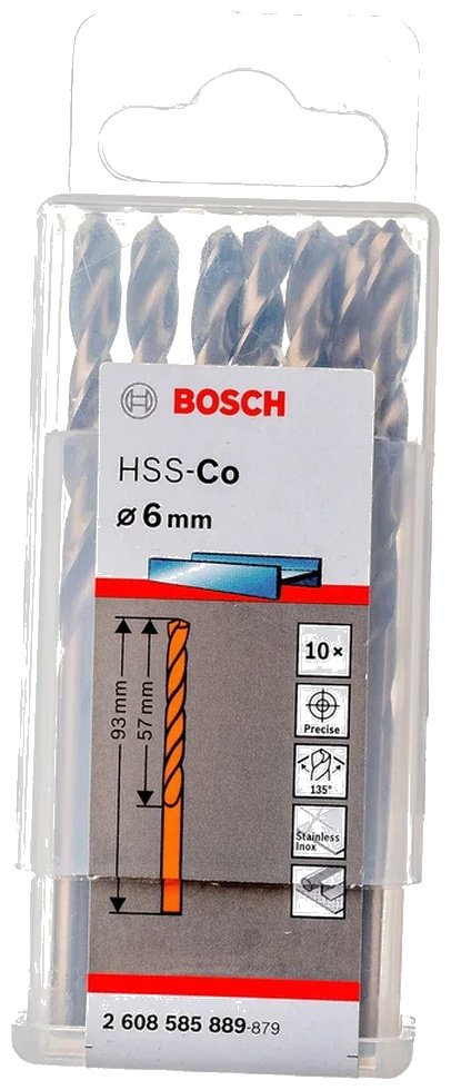 Сверло Bosch спиральное, по металлу 2608585889 6 мм, 10 шт. купить,0