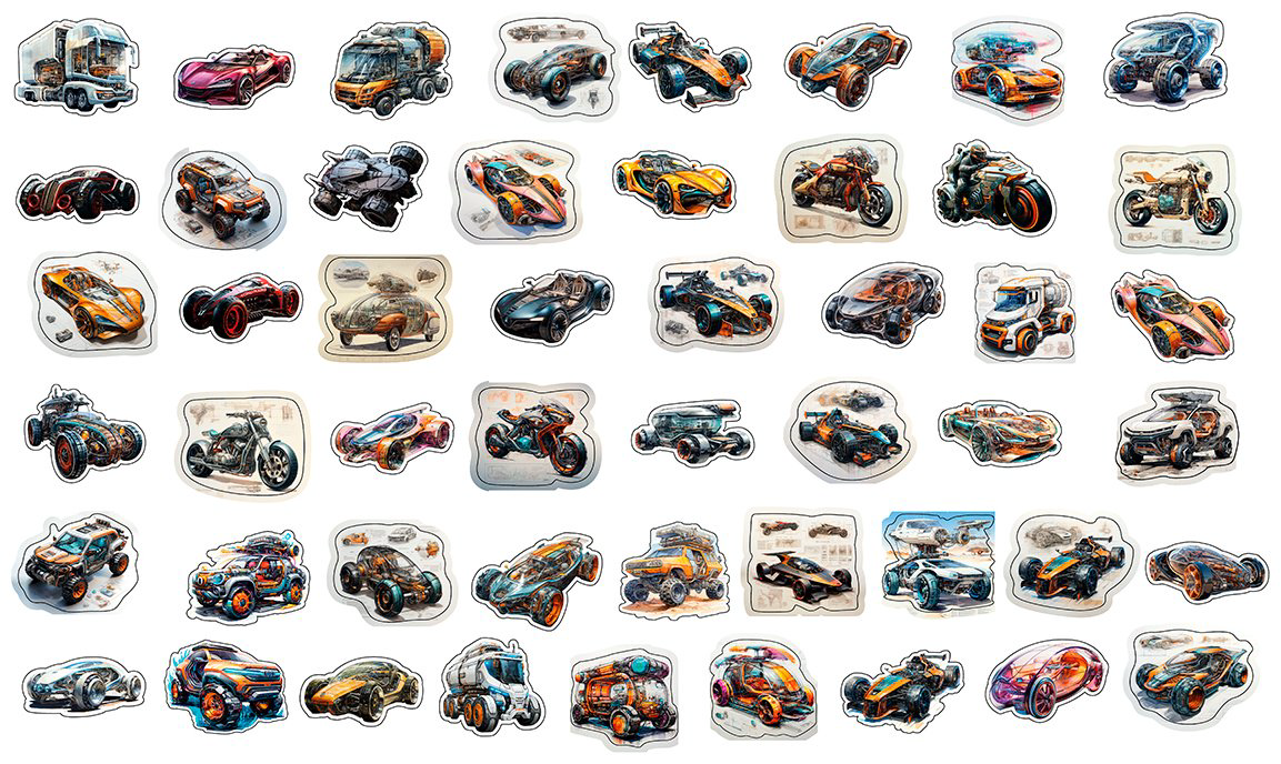 Набор виниловых наклеек 50 шт , 120*130 (Street racers-1) купить,NaN