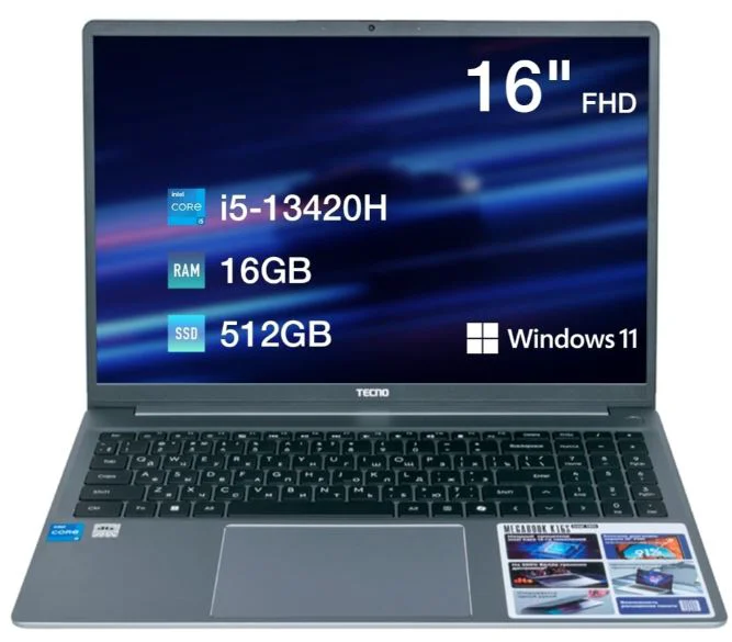 Ноутбук Tecno MegaBook K16SAA 16" Grey купить,NaN