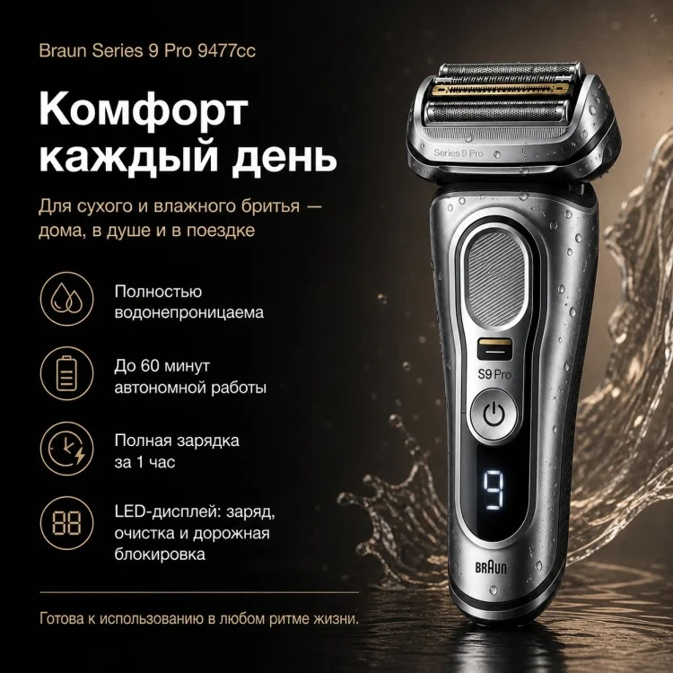 Электробритва Braun Series 9 Pro 9477cc серая купить,NaN