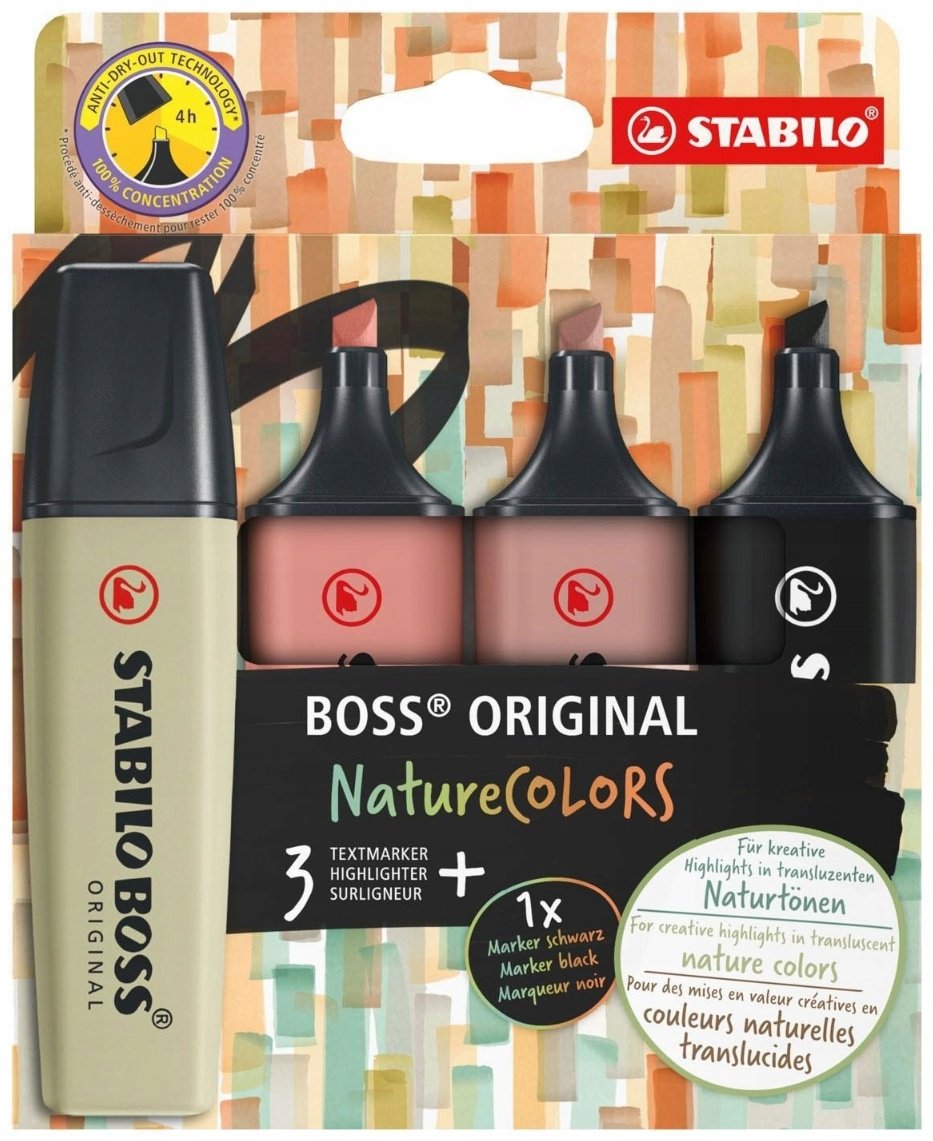Маркер STABILO Boss NATURECOLORS, 4 шт, 2 мм, мультиколор