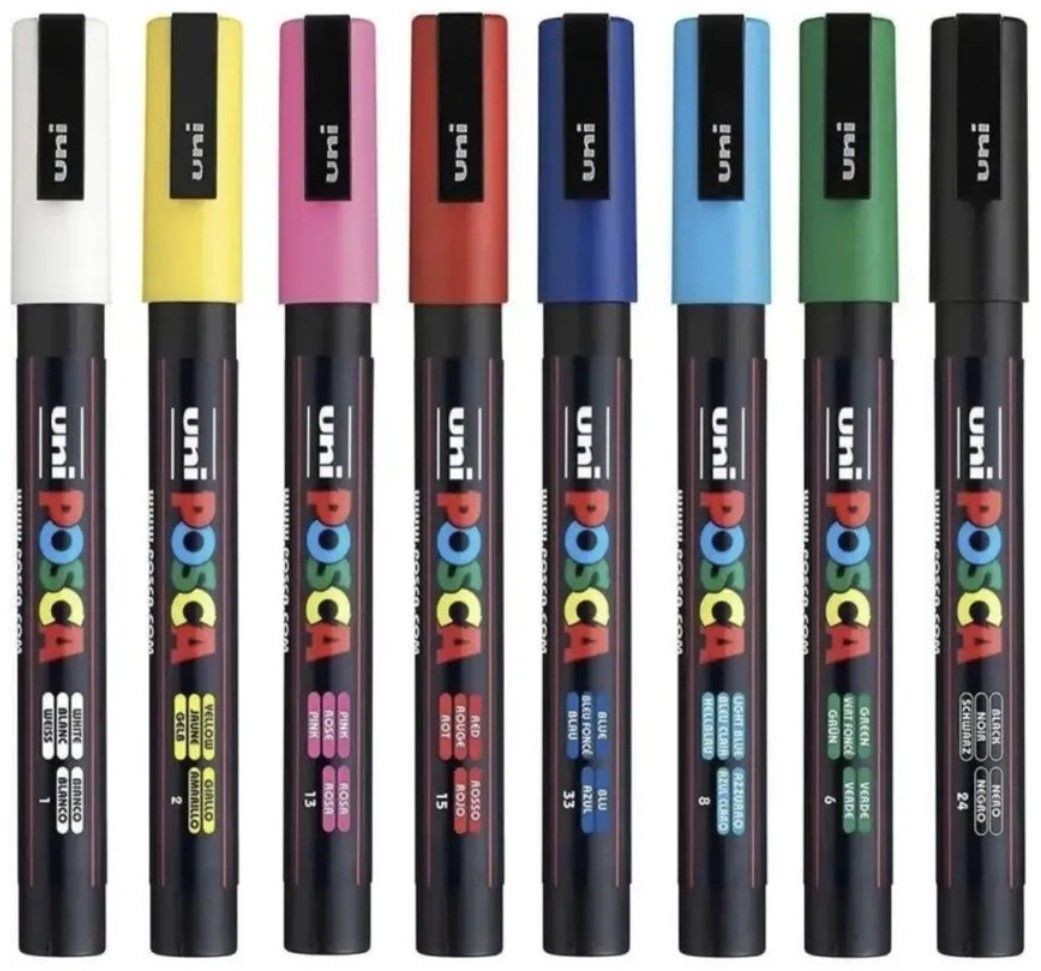 Маркер POSCA PC-3M, 8 шт, 0.9 мм, мультиколор купить,NaN