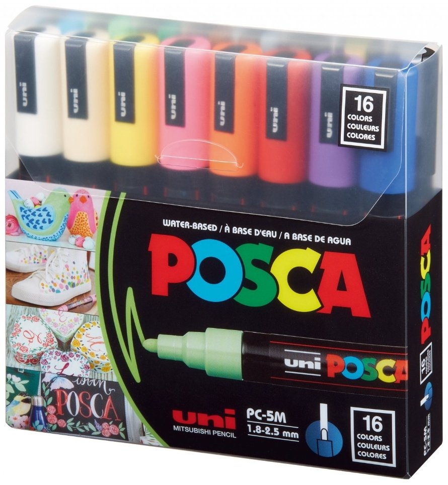 Маркер POSCA PC-5M, 16 шт, 1.8 мм, мультиколор