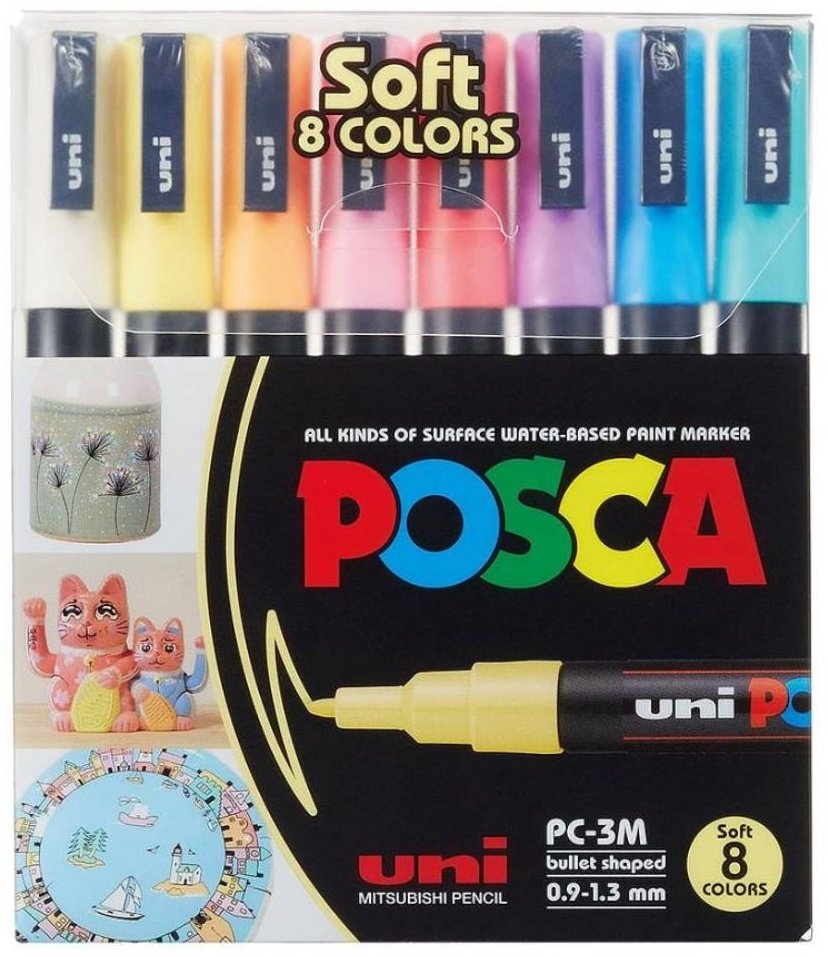 Маркер POSCA PC-3M, 8 шт, 0.9 мм, мультиколор