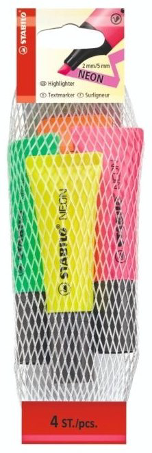 Маркер STABILO 72/4-1 Neon, 4 шт, 5 мм, желтый, зеленый, розовый, оранжевый купить,NaN