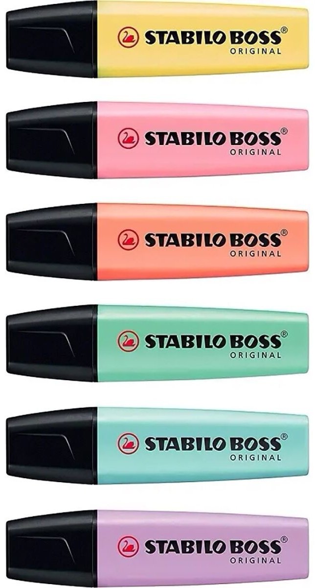 Маркер STABILO 0/6-2 BOSS Pastel, 6 шт, 5 мм, желтый, розовый, персиковый, зеленый, бирюзовый, фиолетовый