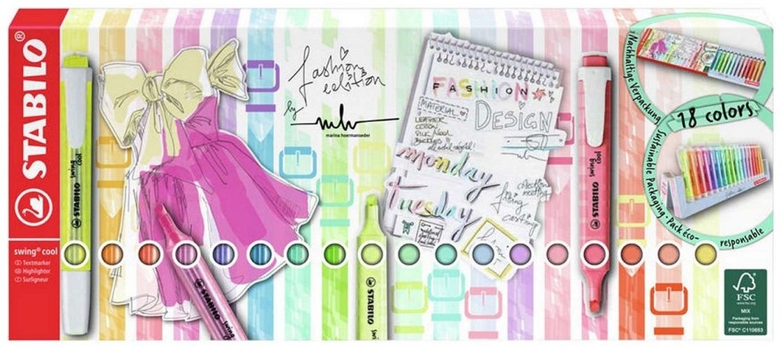 Маркер STABILO Swing Cool Pastel 1230565, 18 шт, 4 мм, мультиколор купить,0