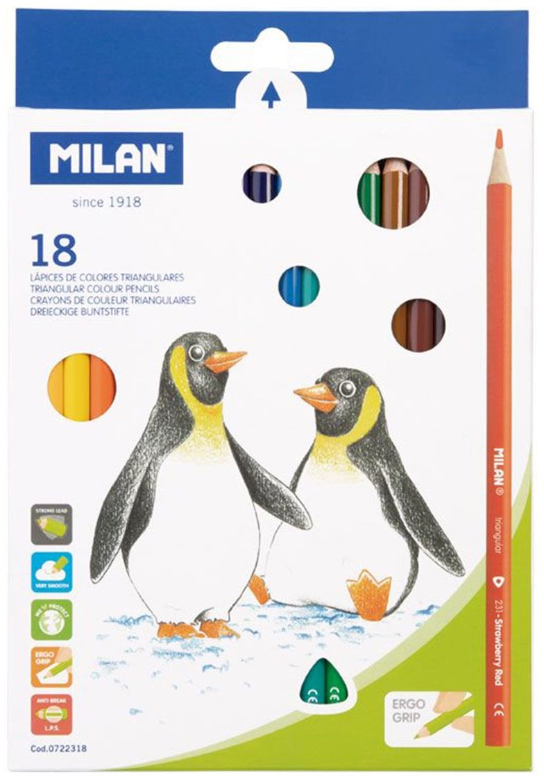 Цветные карандаши Milan 722318 форма трехгранная 18 шт