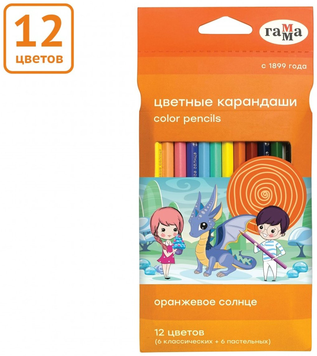 Цветные карандаши Гамма 80220228 форма шестигранная 12 шт купить,NaN