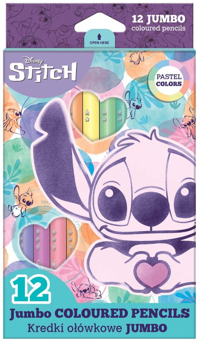 Набор треугольных цветных карандашей Stitch JUMBO, пастельные цвета, 12 шт.