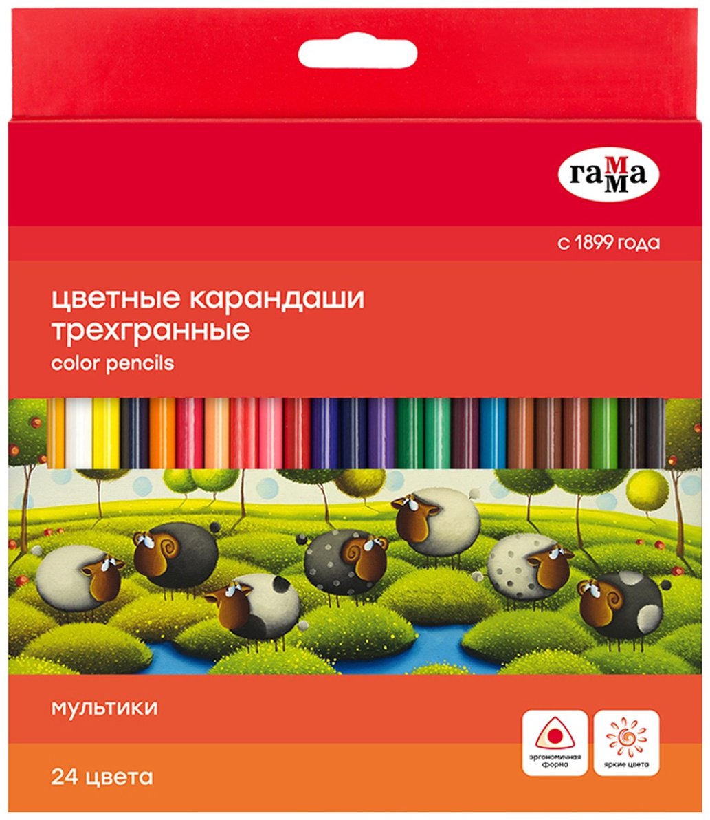 Цветные карандаши Гамма 290122_24 форма трехгранная 24 шт купить,NaN