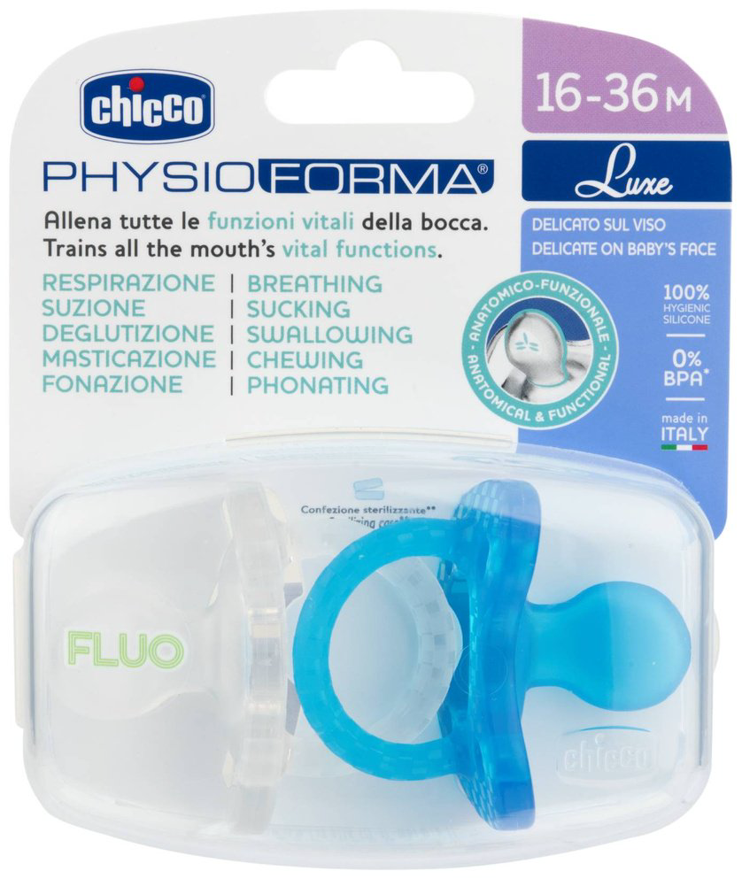 Пустышка Chicco Luxe Fluo 00073086320000, 2 шт, синий купить,NaN