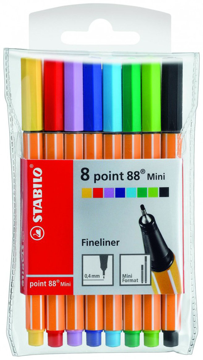 Ручка капиллярная STABILO point 88 Mini 8 шт, 0.4 мм, цвет чернил мультиколор купить,NaN