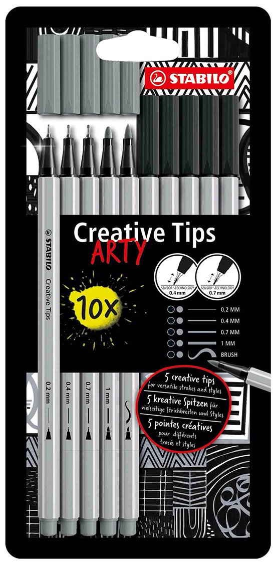 Ручка капиллярная STABILO Creative Tips ARTY 89/10-1-20 10 шт, 0.7 мм, цвет чернил черный