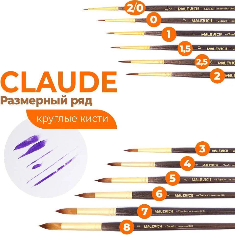 Кисть из синтетики Claude, круглая №8 купить,NaN
