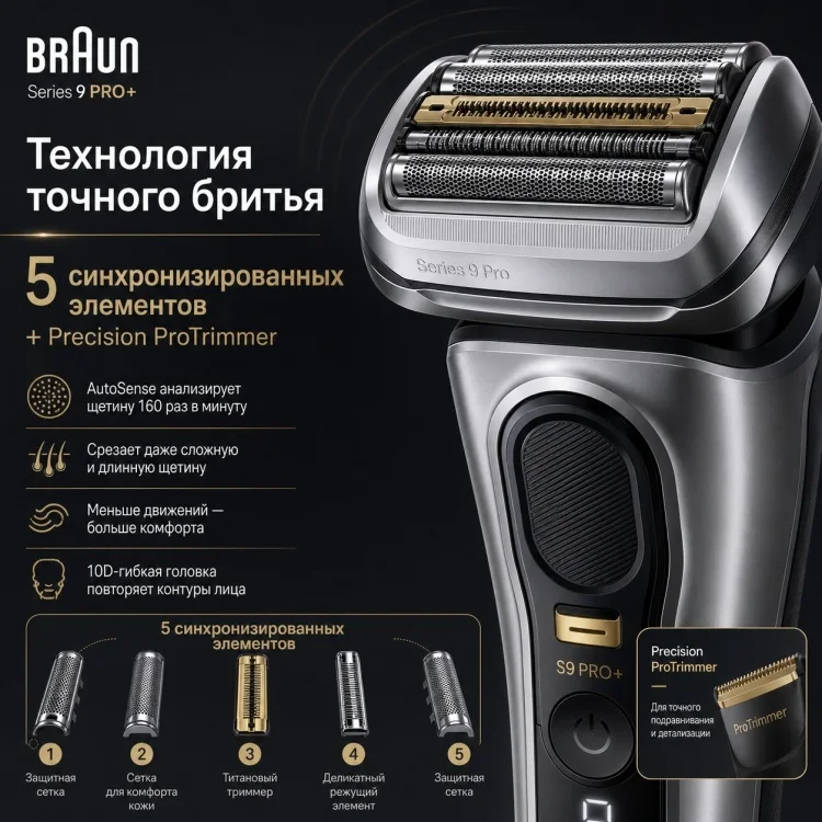 Электробритва Braun Series 9 Pro+ 9597cc черно-серебристая купить,NaN