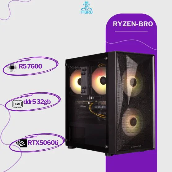 ITBRO R5 7600 / RTX 5060 Ti 16 Гб / 32 Гб / SSD 1000 Гб / Win 11 Pro