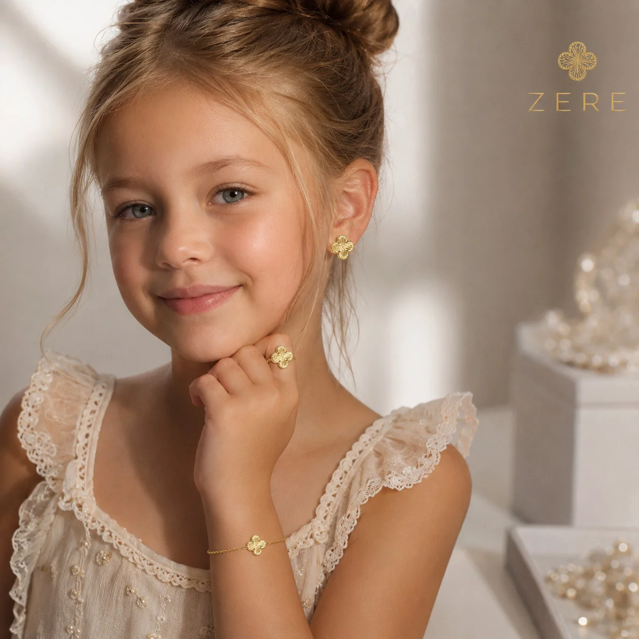Комплект украшений детский Zere ZR020649 четырехлистник желтое золото 18.5р 1.73 гр купить,456750