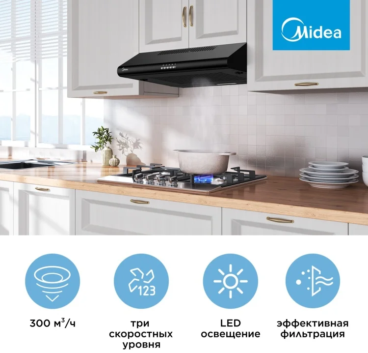 Вытяжка Midea MH60F15B черная