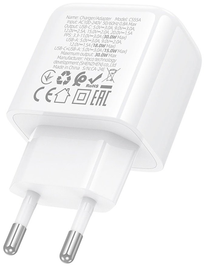 Зарядное устройство Hoco CS55A USB Type-C белый купить,NaN