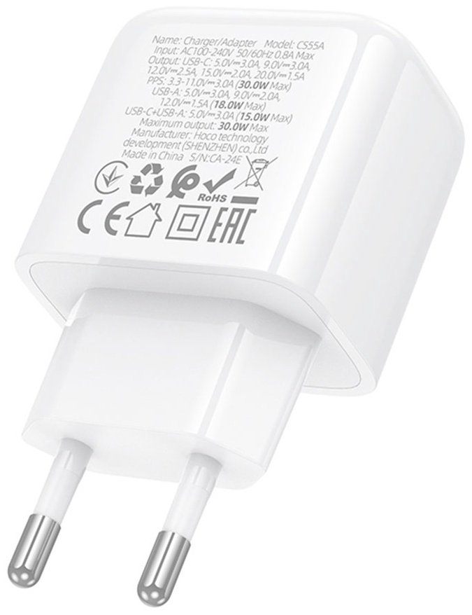 Зарядное устройство Hoco CS55A USB Type-C белый купить,NaN