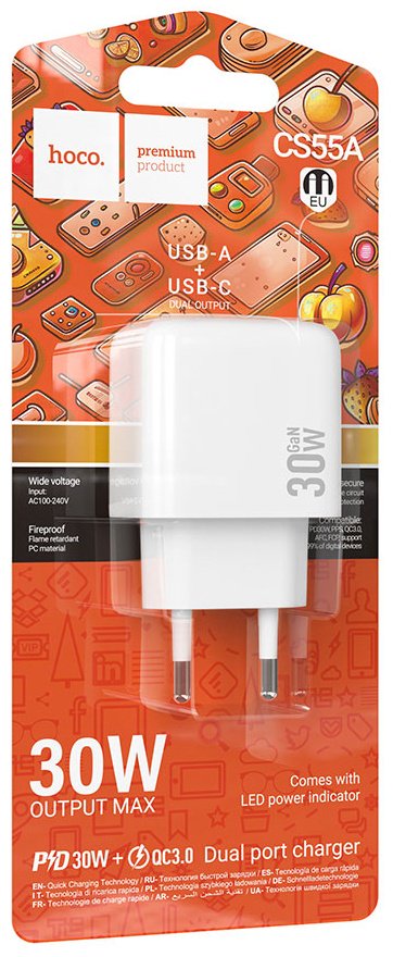 Зарядное устройство Hoco CS55A USB Type-C белый купить,NaN