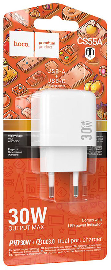 Зарядное устройство Hoco CS55A USB Type-C белый купить,NaN