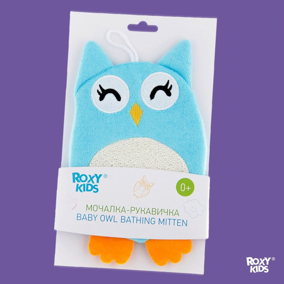 Мочалка-рукавичка ROXY-KIDS Baby Owl голубая купить,NaN