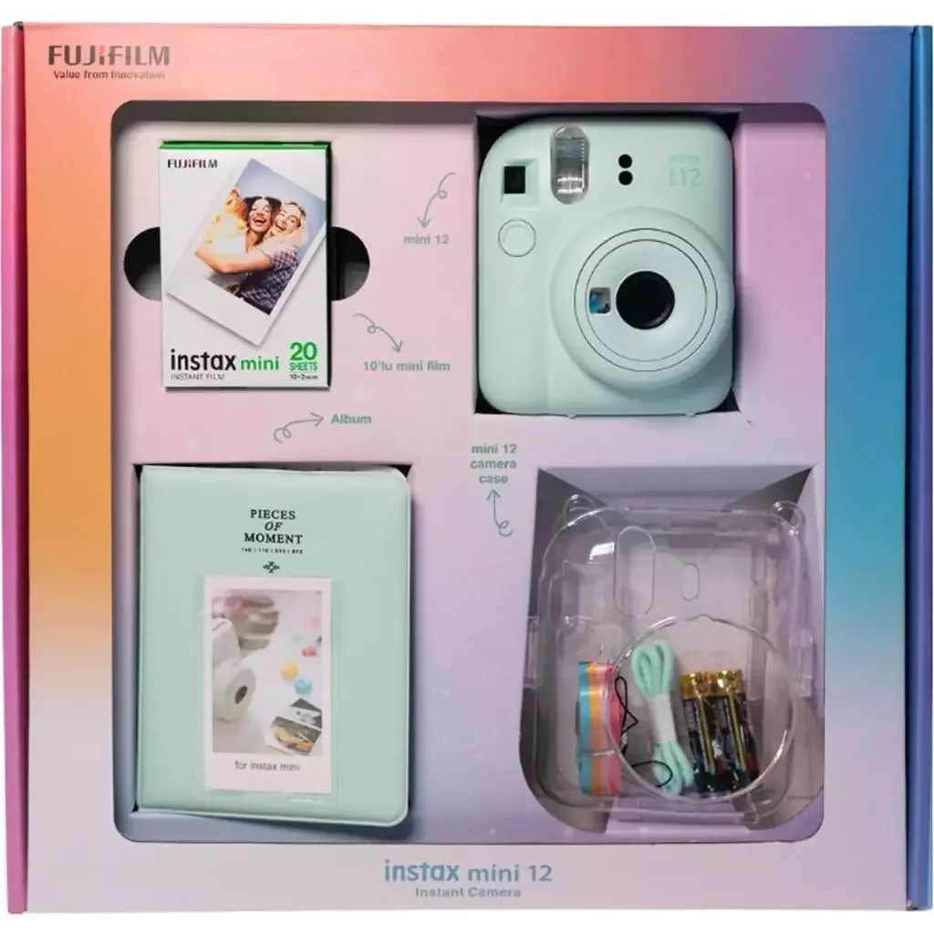Фотоаппарат моментальной печати FUJIFILM INSTAX MINI 12 BUNDLE СLEAR CASE + L10PK MINT GREEN