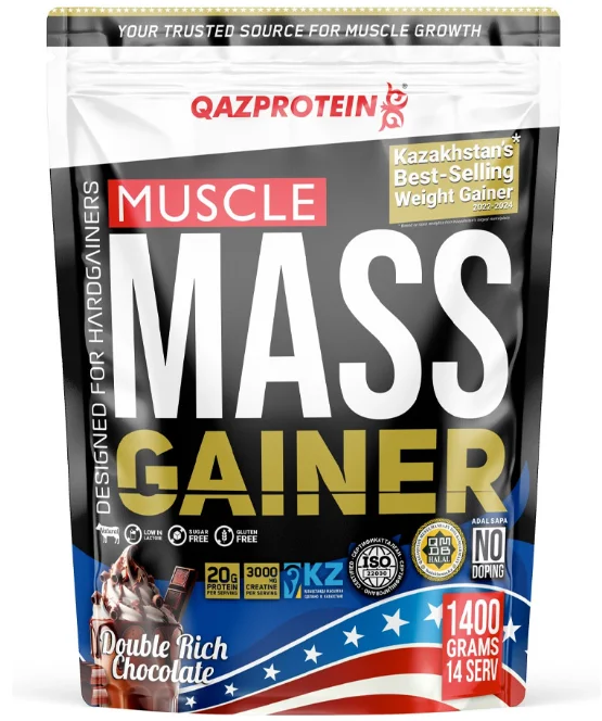 Гейнер Qazprotein Muscle Mass Gainer двойной шоколад 1.4 кг