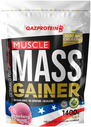 Гейнер Qazprotein Muscle Mass Gainer клубничное мороженое 1.4 кг