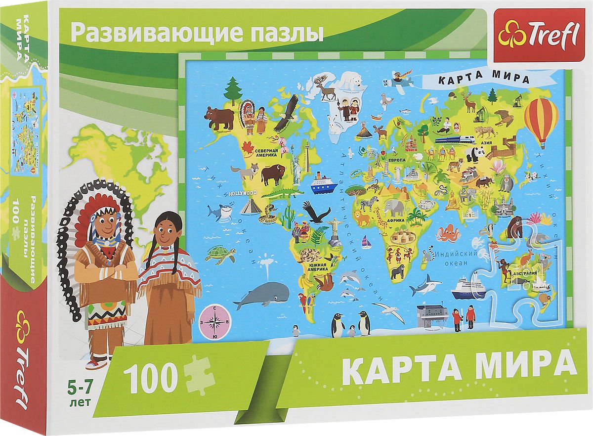 Пазлы Trefl Карта мира 100 деталей купить,NaN