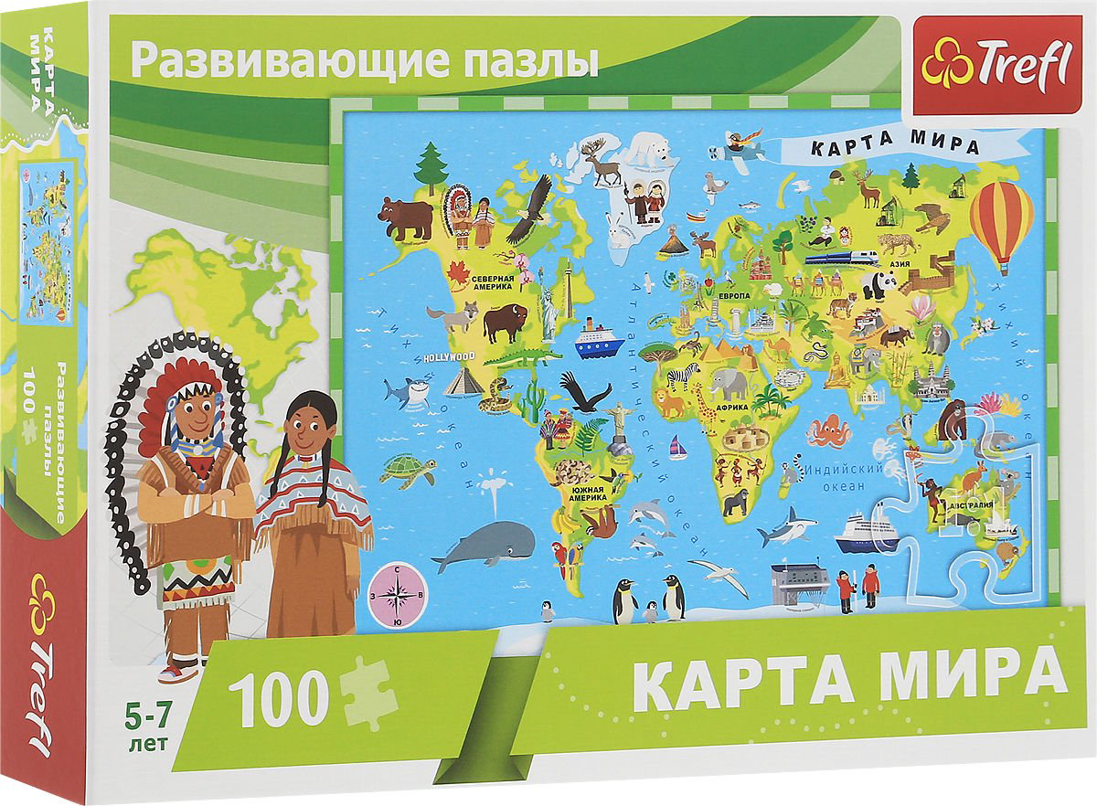 Пазлы Trefl Карта мира 100 деталей купить,NaN