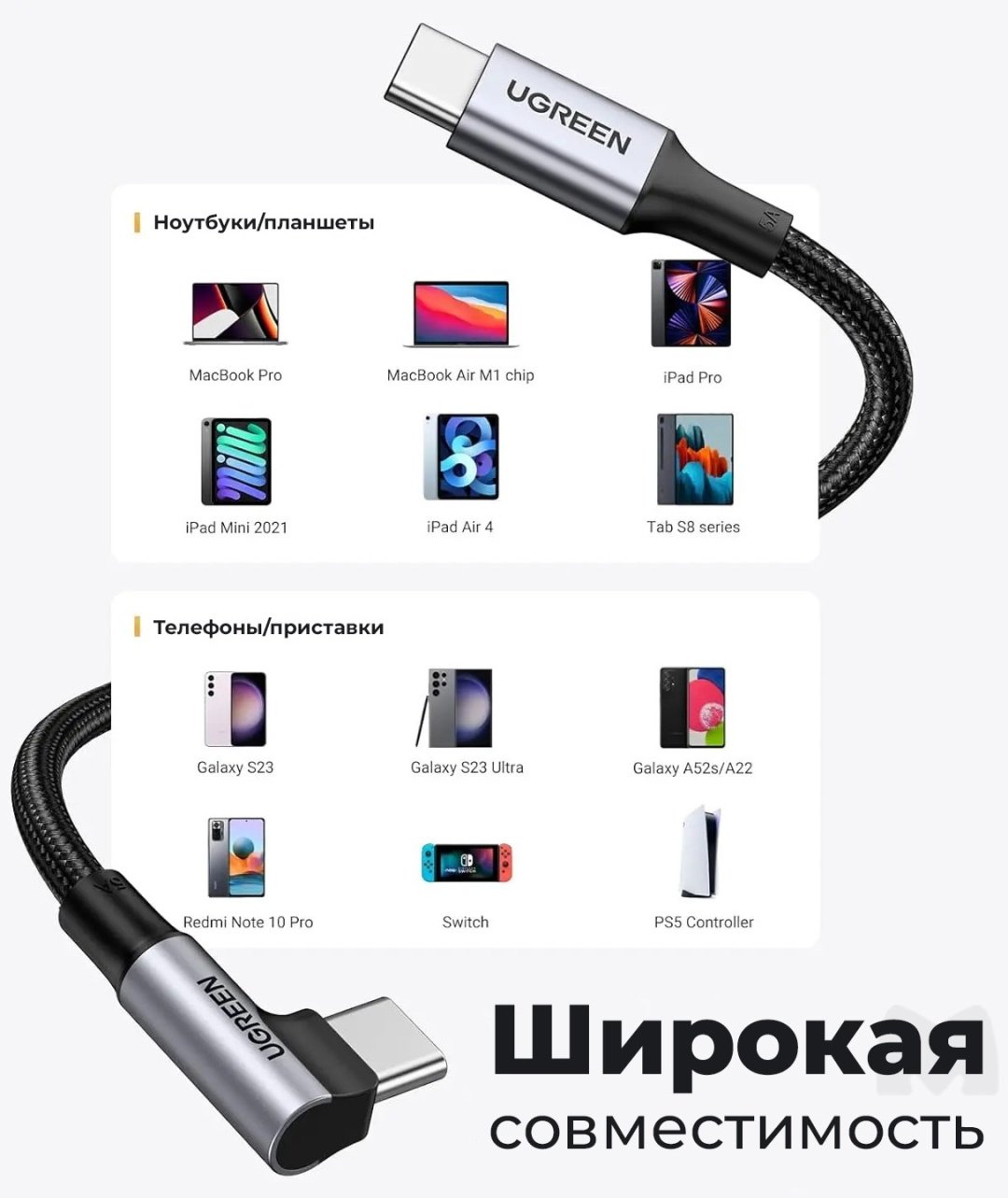 Кабель Ugreen USB Type-C - USB Type-C 1 м 70643