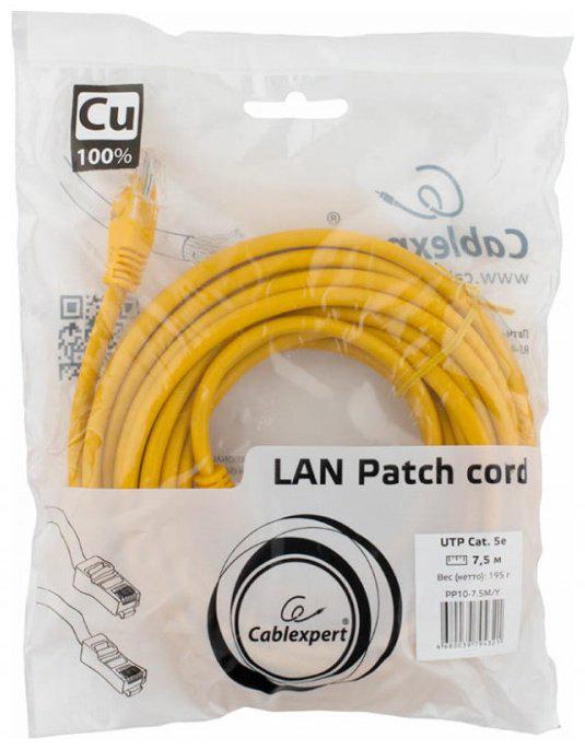 Кабель Cablexpert RJ-45 - RJ-45 7.5 м PP10-7.5M/Y купить,1581